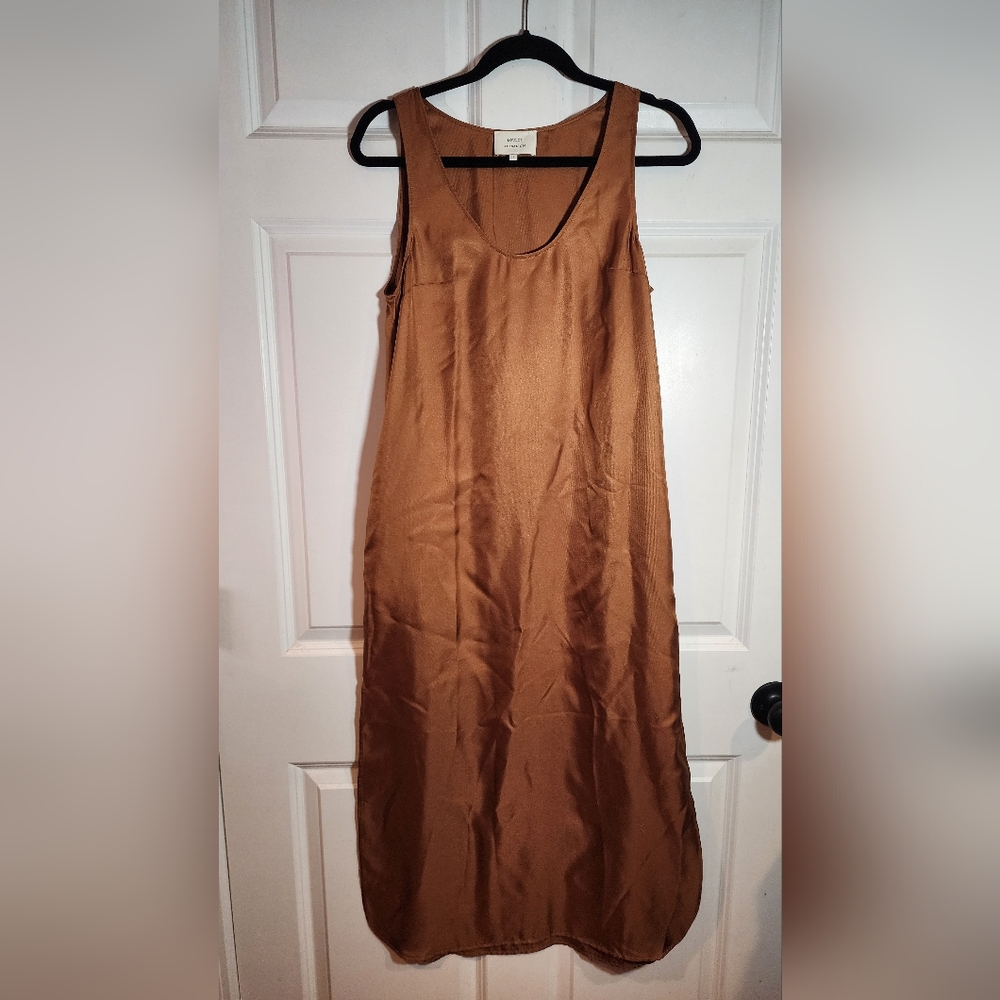 Loulou De Saison Nada Bronze Brown Sleeveless Maxi Dress 100% Silk Small - Picture 2 of 10